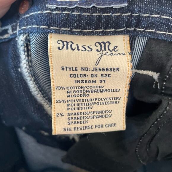 Miss Me Easy Boot Jeans 27 Womens Dark Wash Bling Midrise Denim Flap Pocket - Picture 7 of 7